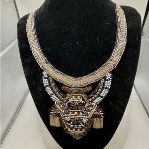 Beautiful Beaded Collar Necklace in Gold and Silver